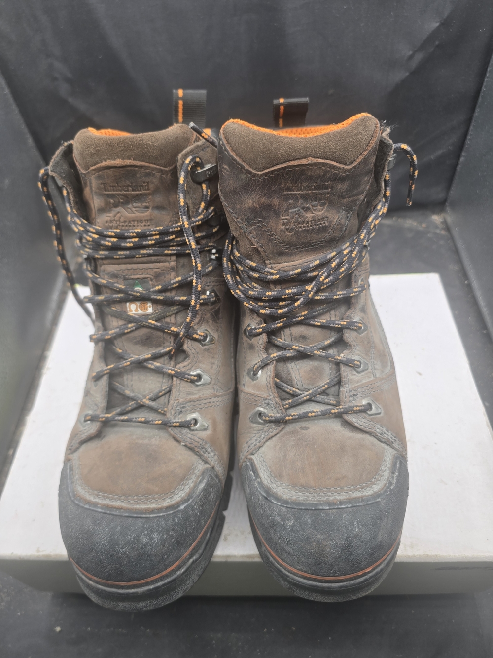 Timberland Brown Work Boots with Black & Orange Accents